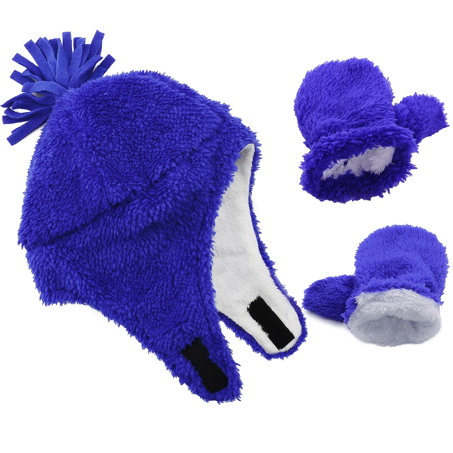Zando 2PCs Girls Boys Hat and Glove Set Fleece Beanie with Earflap Warm