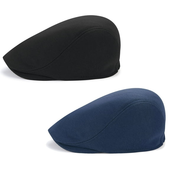 Zando 2Pack Newsboy Hats for Men Ivy Gatsby Flat Cap Hats Irish Cabbie Golf Hat Driving Hat Black Navy Blue