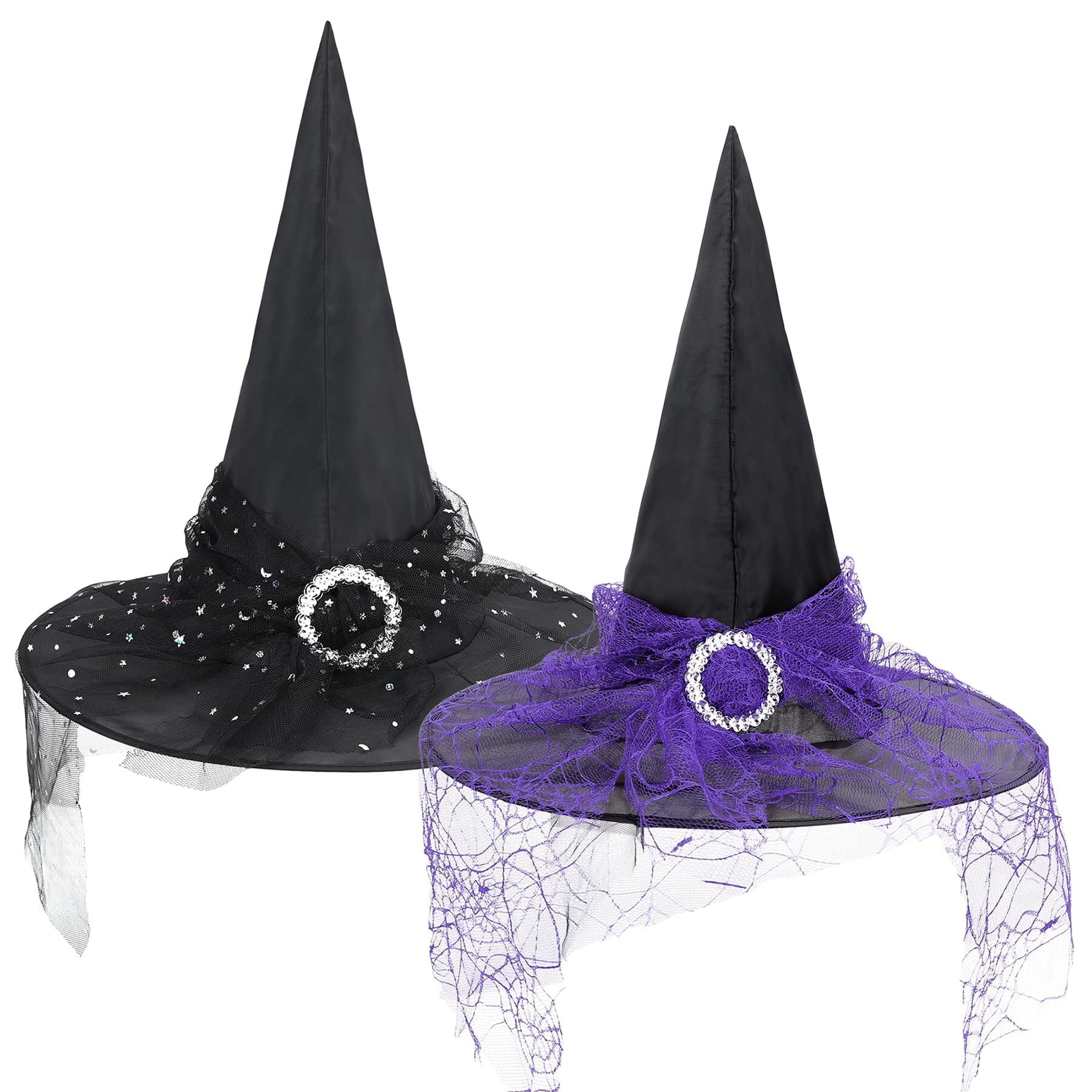 Zando 2Pcs Witches Hats For Adults Lace Wizard Hat With Veil Wide Brim zando-2pcs-witches-hats-for-adults-lace-wizard-hat-with-veil-wide-brim