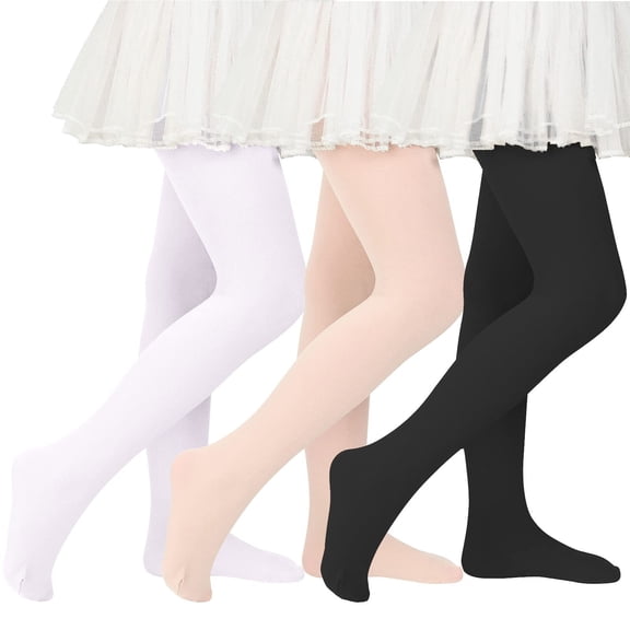 Zando 3 Pack Ballet Tights for Girls 4-6 Ultra Soft Pro Footed Dance Leggings School Uniform Opaque Stockings Girls White Nude Black 9-14