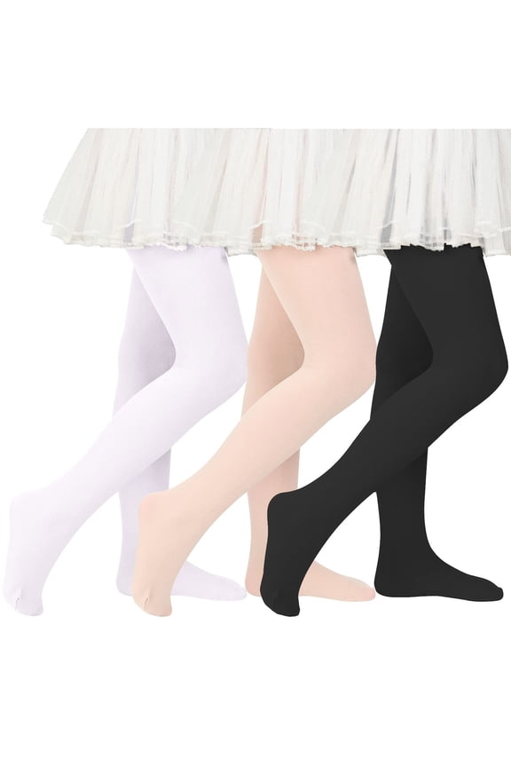 3 Pack Ballet Tights for Girls 4-6 Ultra Soft Pro Footed Dance Leggings School Uniform Opaque Stockings Girls White Nude Black 9-14
