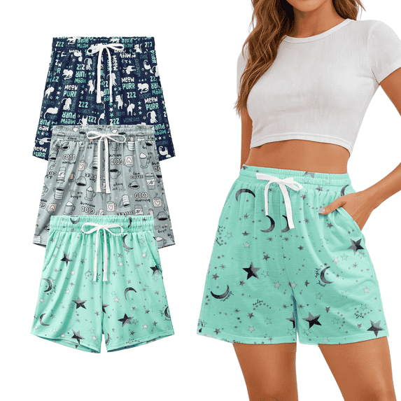 Zando 3 Pack Womens Pajama Shorts Casual Drawstring Sleep Shorts Soft Lounge Sleepwear with Pockets M