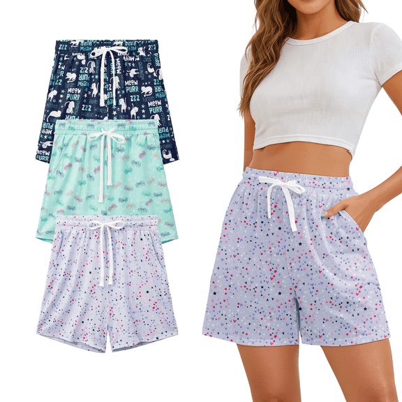 Zando 3 Pack Womens Pajama Shorts Casual Drawstring Women's Pajama Bottoms Soft Lounge Womens Shorts with Pockets XL