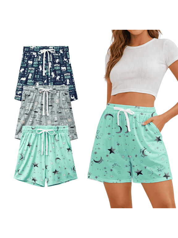 3 Pack Womens Pajama Shorts Casual Drawstring Sleep Shorts Soft Lounge Sleepwear with Pockets XL