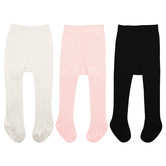 Zando 3 Pairs Cotton Toddler Girls Tights 2t-3t Cable Stockings for Toddler Girls Pantyhose Knit Footed Leggings for Babies 1-2T