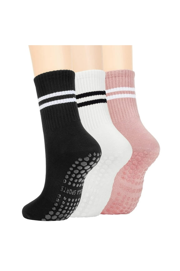 3 Pairs Long Pilates Grip Socks for Women Yoga Socks with Grips Hospital Socks Grippy Socks Dance Socks
