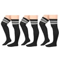 thumbnail image 1 of Zando 3 Pairs Plus Size Thigh High Socks for Women Long Socks for Thick Thighs Striped Thigh Highs Knee High Leg Warmers Stockings Black White Stripes, 1 of 5