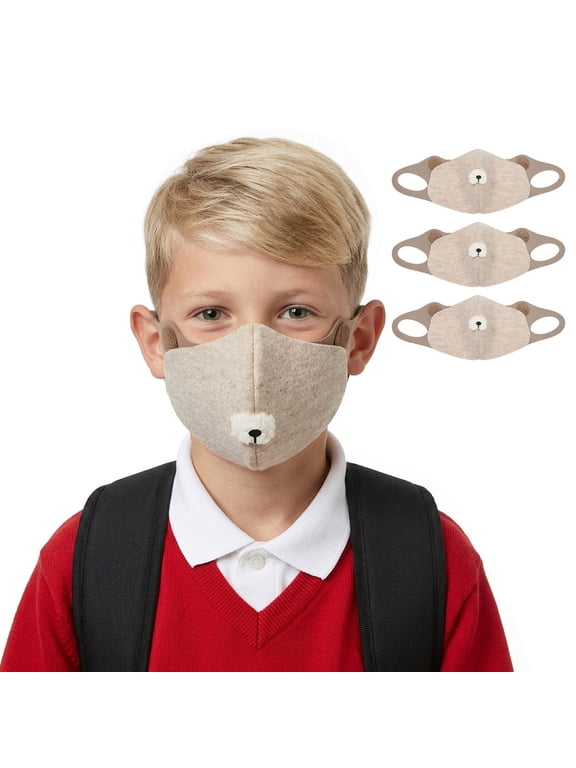 3 Pieces Kids Winter Windproof Mask Set Thermal Breathable Face Cover in Cold Weather Reusable 6-13 Years Brown