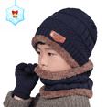 thumbnail image 1 of Zando 3Pcs Boys Winter Warm Hat Knitted Touch Screen Gloves Fleece Lining Neck Warmer for Kids, 1 of 5