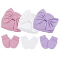 thumbnail image 1 of Zando 3Pcs Infant Hat and Gloves Set Soft Newborn Hats for Girls Knit Baby Hats with Bow No Scratch Mittens 0-3 Months, 1 of 5