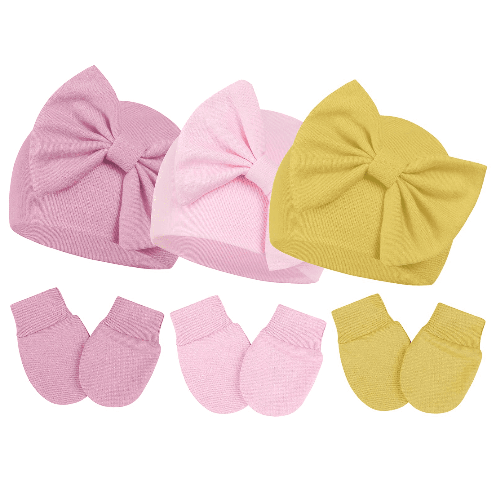Zando 3Pcs Infant Hat and Gloves Set Soft Newborn Hats for Girls Knit