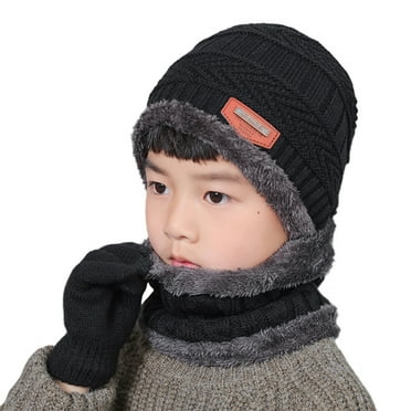 Zando 3Pcs Kids Winter Hat Gloves Scarf Set Beanie Hat with Fleece Lined Circle Scarf Touch Screen Mittens