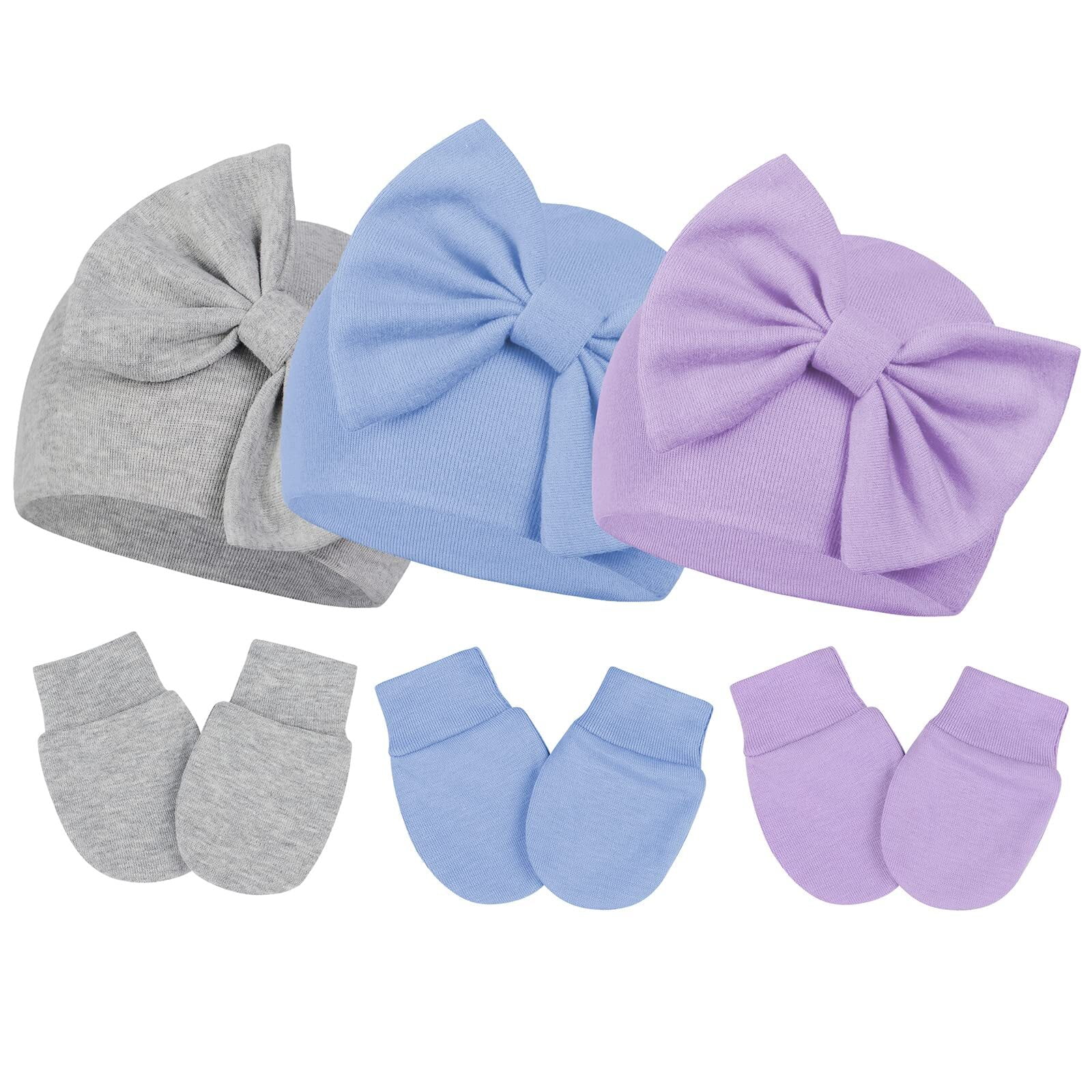 Zando 3Pcs Knit Toddler Hat and Glove Set Bow Baby Hats and Mittens