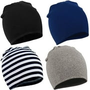 Zando 4 Pack Winter Cotton Warm Hat Unisex Baby Beanie Hat Infant Baby Soft Cute Knit Cap Black & Navy & Stripe & Dark Grey