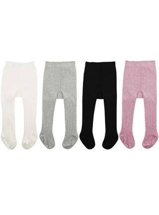 Essentials Girls' 3-Pack Cotton Tights, White/Pink/Black, 4