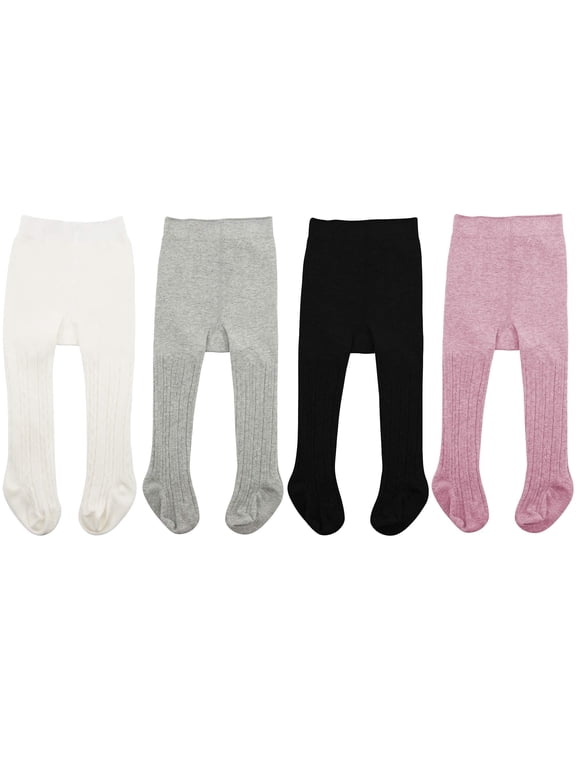 4 Pairs Cotton Toddler Girls Tights 2t-3t Cable Stockings for Toddler Girls Pantyhose Knit Footed Leggings for Babies 2-4T
