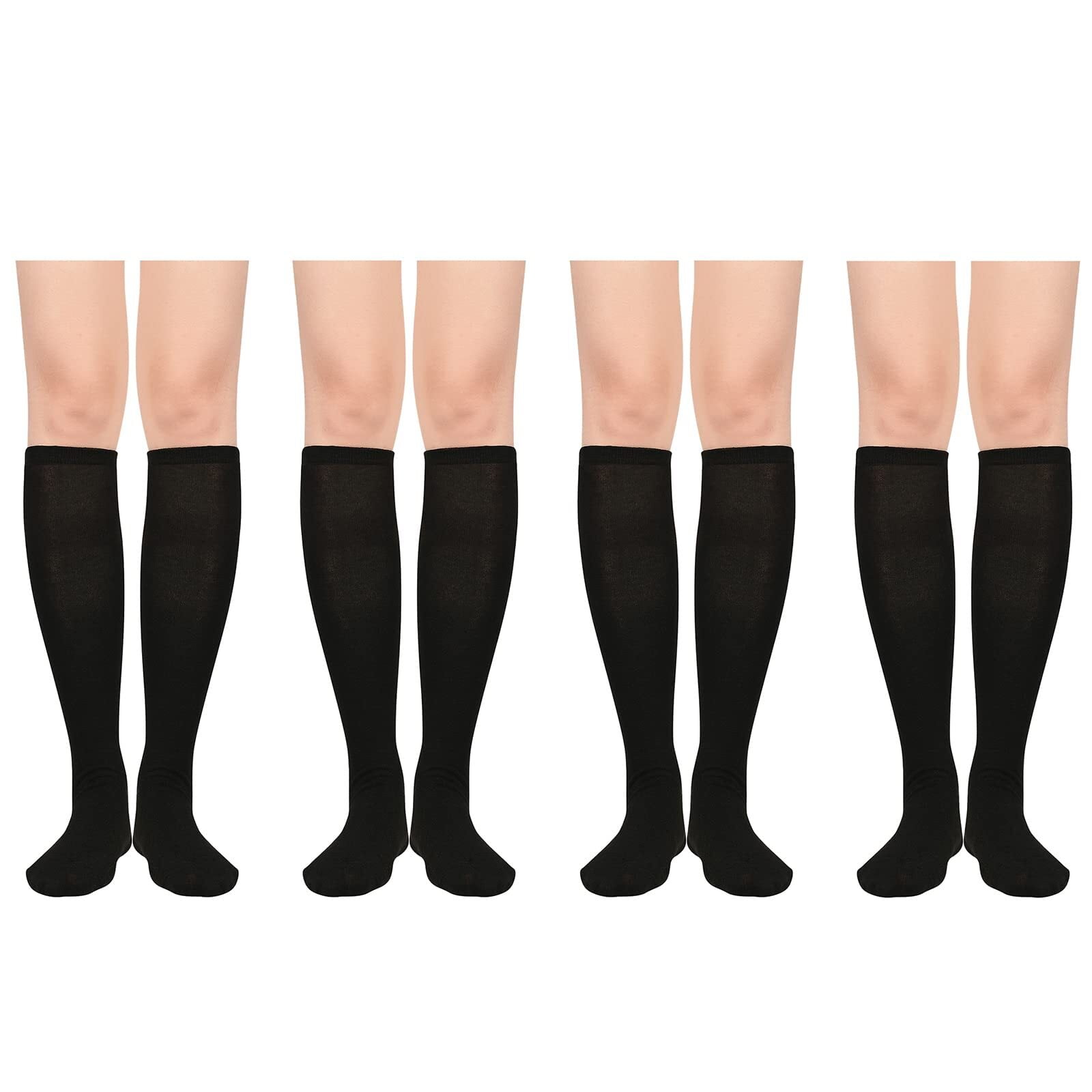 Zando 4 Pairs Womens Black Knee High Socks School Uniform Socks for