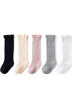 5 Pairs Infant Socks Baby Girls Tube Socks Cute Cable Knit Socks Ruffled Toddler Stockings 5 Colorful Colors S 3-12 Months