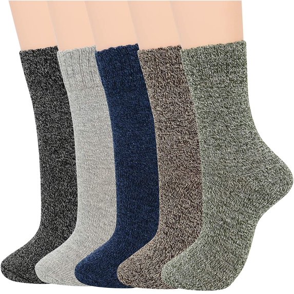 Zando 5 Pairs Womens Wool Cashmere Socks Winter Fuzzy Socks Thick Soft Warm Knit Cozy Themal Causal Sock Crew Casual Socks US 5-10