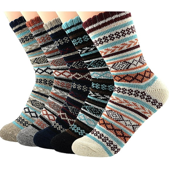 Zando 5 Pairs Womens Wool Socks Winter Fuzzy Socks Thick Soft Warm Knit Cozy Themal Causal Sock Crew Casual Socks US 5-10