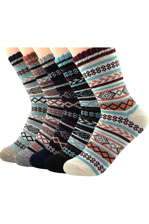5 Pairs Womens Wool Socks Winter Fuzzy Socks Thick Soft Warm Knit Cozy Themal Causal Sock Crew Casual Socks US 5-10