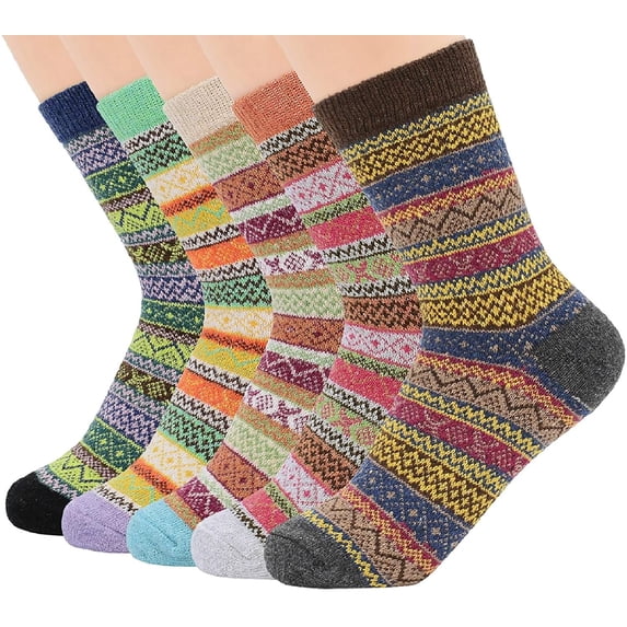 Zando 5 Pairs Womens Wool Socks Winter Fuzzy Socks Thick Soft Warm Knit Cozy Themal Causal Sock Crew Casual Socks US 5-10