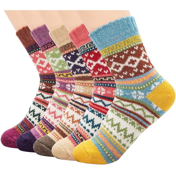 Zando 5 Pairs Womens Wool Socks Winter Fuzzy Socks Thick Soft Warm Knit Cozy Themal Causal Sock Crew Casual Socks US 5-10