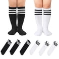 thumbnail image 1 of Zando 6 Pairs Kids Toddler Youth Soccer Socks Baseball Softball Socks for Boys Girls Knee High Socks with Stripes 3-12 Years, 1 of 7
