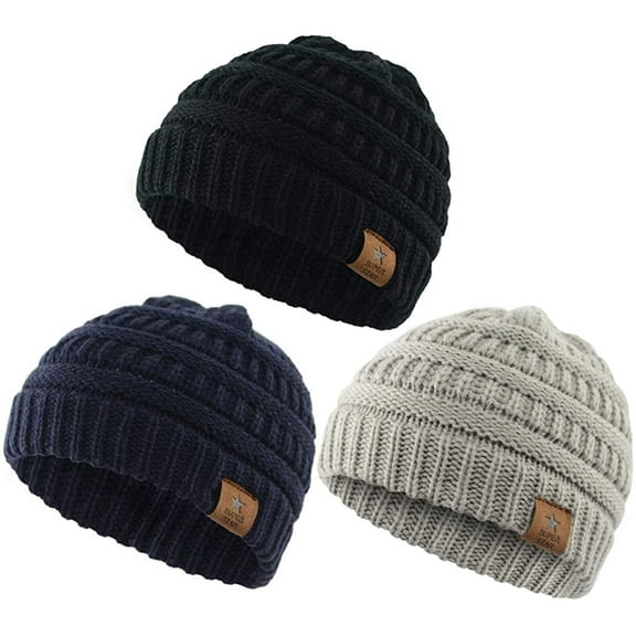 Zando Baby Beanies Infant Toddler Winter Hat Soft Warm Knit Hats Caps for Boys and Girls Black & Light Grey & Navy 6-36 Months