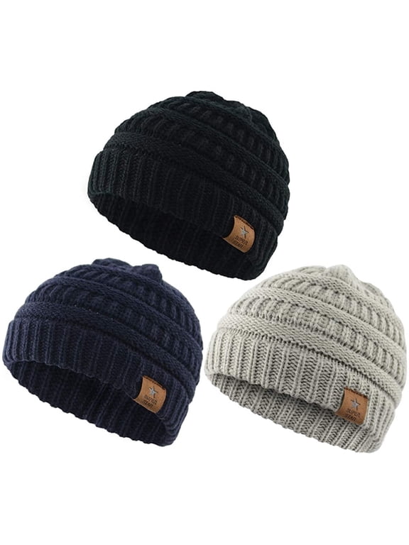 Baby Beanie 3 Pack Warm Knit Winter Hat for Toddler Boys Girls 6-36 Months