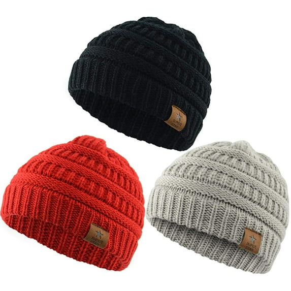 Zando Baby Beanies Infant Toddler Winter Hat Soft Warm Knit Hats Caps for Boys and Girls Black & Light Grey & Red 6-36 Months