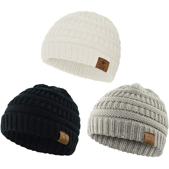 Zando Baby Beanies Infant Toddler Winter Hat Soft Warm Knit Hats Caps for Boys and Girls White & Black & Light Grey 6-36 Months