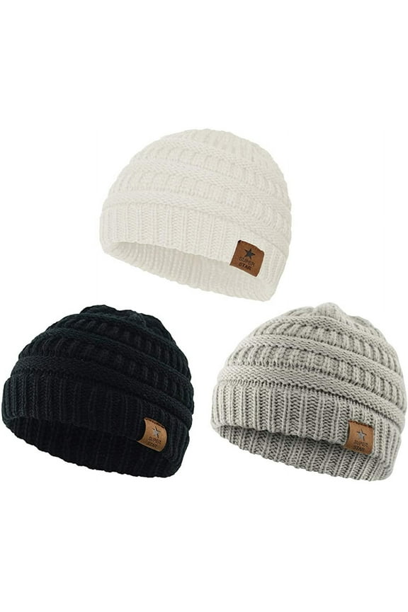 Baby Beanies Infant Toddler Winter Hat Soft Warm Knit Hats Caps for Boys and Girls White & Black & Light Grey 6-36 Months