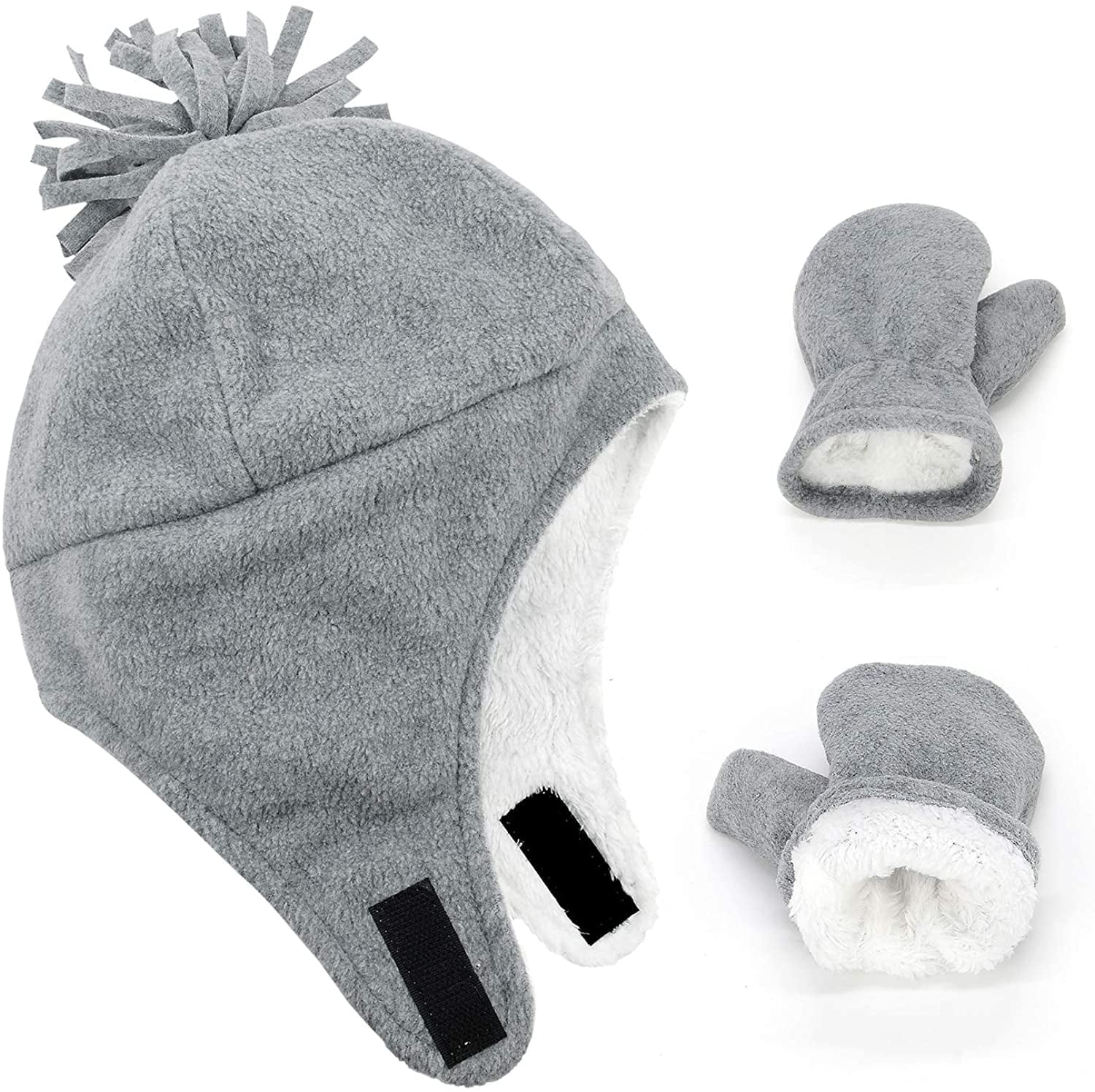 Walmart Black Friday Deals 2025 - Zando Baby Boys Winter Hats and Gloves Sets Warm Polar Fleece Earflap Beanie Hat Light Gray XL