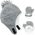 thumbnail image 1 of Zando Baby Boys Winter Hats and Gloves Sets Warm Polar Fleece Earflap Beanie Hat Light Gray XL, 1 of 5