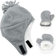 Zando Baby Boys Winter Hats and Gloves Sets Warm Polar Fleece Earflap Beanie Hat Light Gray XL