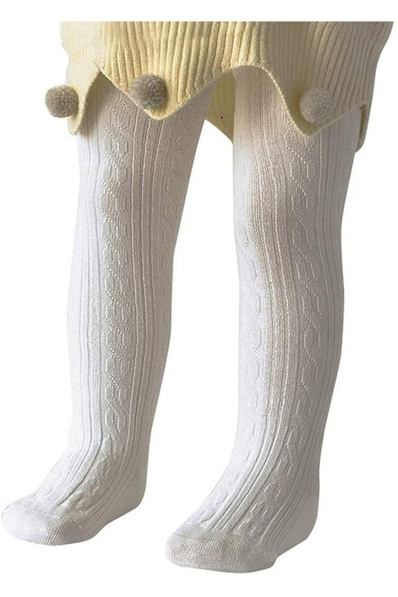 Baby Girl Tights Thick Cable Knit Leggings Stockings Cotton Pantyhose for Newborn Infant Toddler 1 Pack Ivory White 1-2T