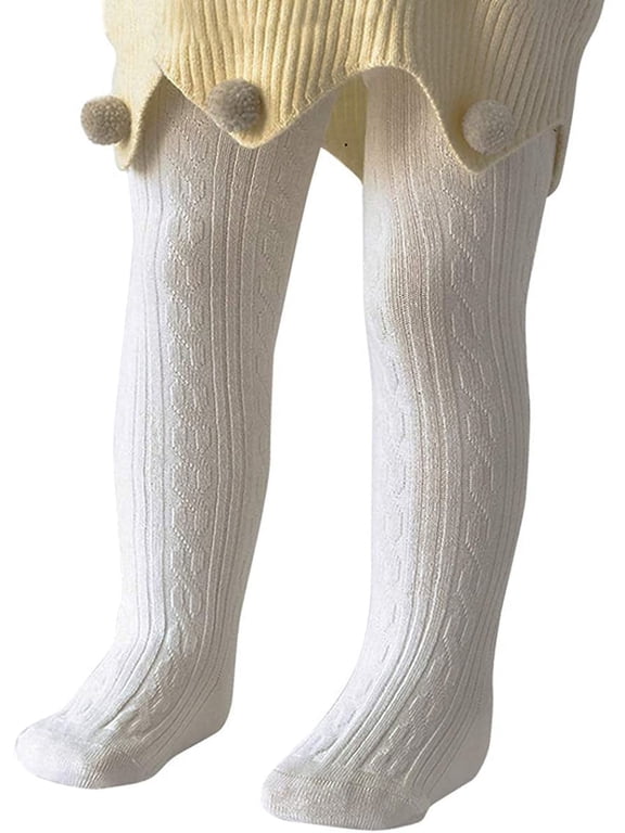 Baby Girl Tights Thick Cable Knit Leggings Stockings Cotton Pantyhose for Newborn Infant Toddler 1 Pack Ivory White 1-2T