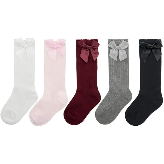 Zando Baby Girls Knee High Socks Tube Cute Stockings Long Unisex Infants Toddler Sock Tights Baby Bow-knot M
