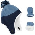 thumbnail image 1 of Zando Baby Kids Winter Hats and Gloves Sets Boys Warm Polar Fleece Earflap Beanie Hat Navy & Blue S, 1 of 6