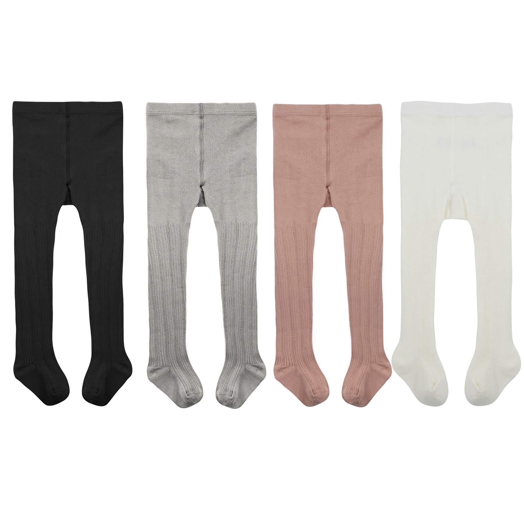 Baby Tights for Toddler Girls Tights Stockings Elastic Footed Tight Pantyhose for Girls 12-24 Months 4 Pairs Mixed Colors A