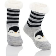 ZANDO Baby Toddler Socks with Grippers Ultra Soft Fuzzy Slipper Socks for Boys Warm Thick Fluffy Grip Socks Black Penguin XL