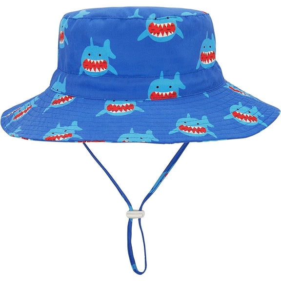 Zando Beach Baby Sun Hat UPF 50  Sun Protection Wide Brim Summer Baby Boy Bucket Hats Cute Toddler Sun Hats for Boy Blue Shark S