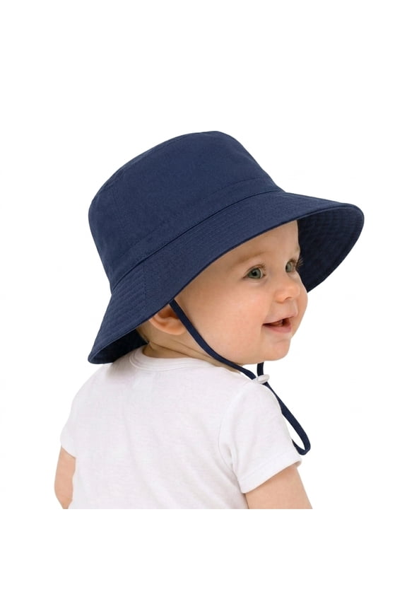 Baby Sun Hats UPF 50+ Wide Brim Toddler Bucket Hats Adjustable Sun Protection Hat for Baby Boys Girls Navy L