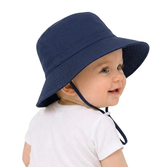 Zando Baby Sun Hats UPF 50+ Wide Brim Toddler Bucket Hats Adjustable Sun Protection Hat for Baby Boys Girls Navy M 6-12 Months