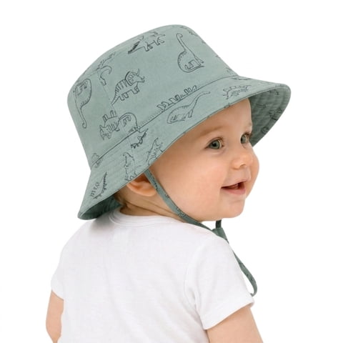 Zando Baby Sun Hats UPF 50+ Wide Brim Toddler Bucket Hats Adjustable Dinosaur Print Sun Protection Hat for Baby Boys Girls Blue Dinosaur M