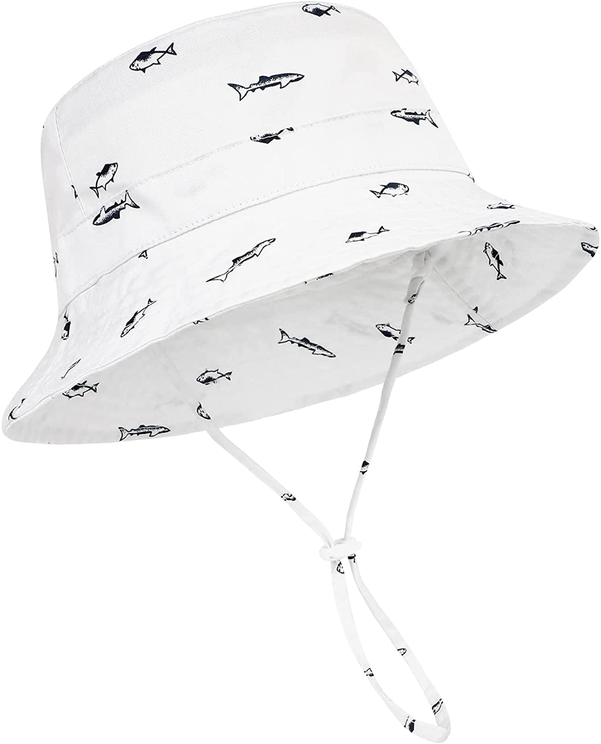 Zando Beach Baby Sun Hat UPF 50+ Sun Protection Wide Brim Summer Baby Boy  Bucket Hats Cute Toddler Sun Hats for Boy White Fish M