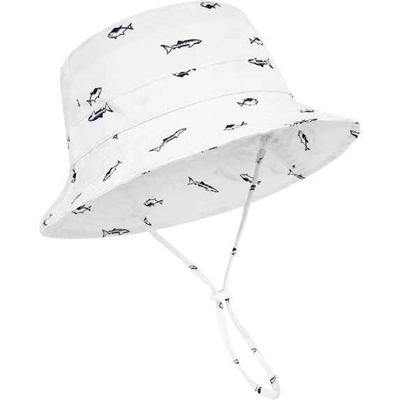 Zando Beach Baby Sun Hat UPF 50+ Sun Protection Wide Brim Summer Baby Boy Bucket Hats Cute Toddler Sun Hats for Boy White Fish S