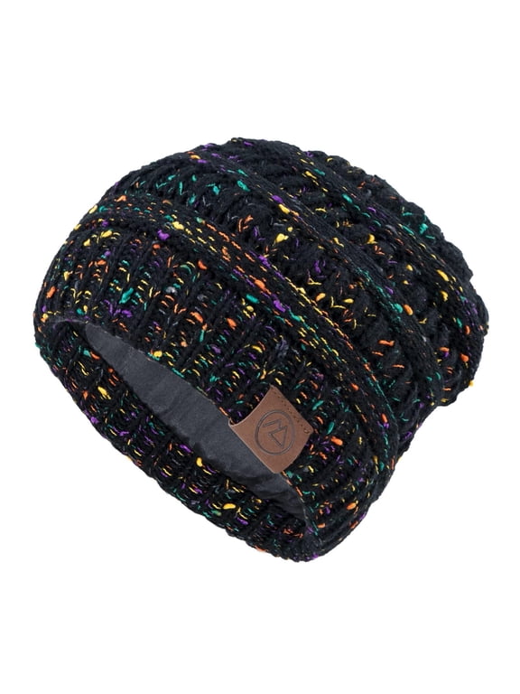 Beanie Hats Satin Lined Winter Hats for Women Soft Stretch Cable Knit Womens Beanies Slouchy Beanie Hat Black Yarn