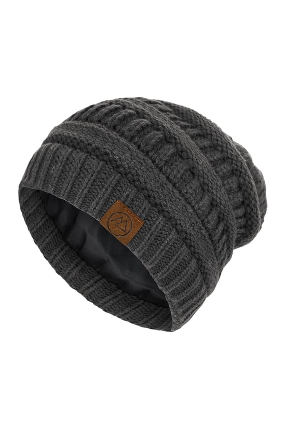 Beanies Women Satin Lined Beanie Slouchy Beanies for Women Warm Knitted Beanie Winter Hat Dark Grey